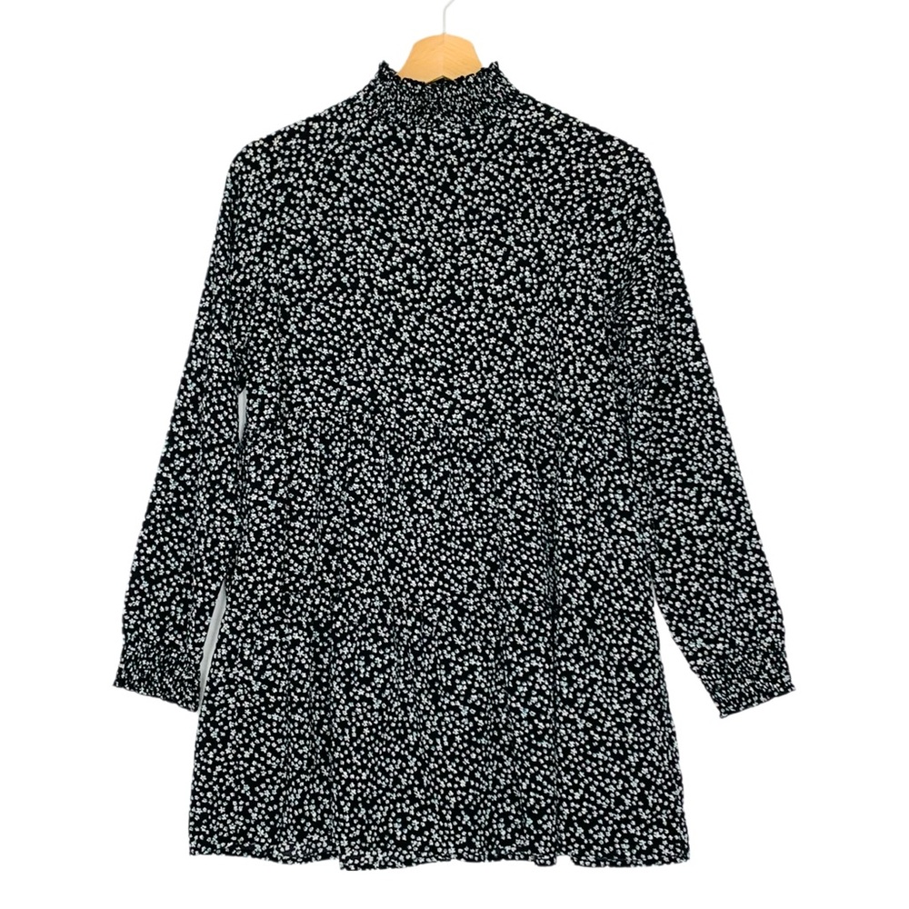 A Drip of Darling Black Ditsy Floral High Neck Babydoll Top Tunic Medium